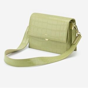 JW PEI Mini Flap Crossbody vegan leather bag in sage green croc